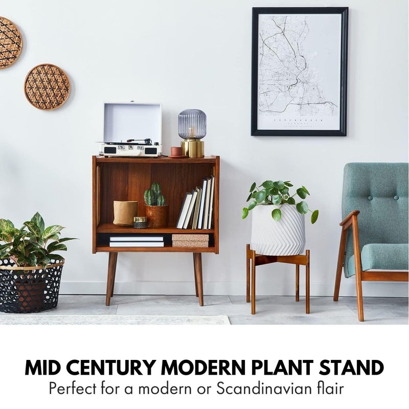 Fox & Fern Mid Century Plant Stand â€” 14.9 Inch Fixed Size Wooden Plant Stand for Indoor Planters (Not Included) - Extra Large Flower Pot Holder for Indoor Big Pots - Plug In Design - Acacia - Image 2